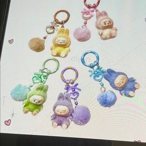🧸 LABUBU CHARMS KEYCHAIN 🧸 Pink and White Bunny Keychain